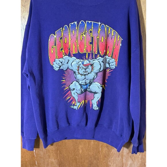 Vintage Georgetown Hoyas Bulldog Crewneck Sweater Purple Large L USA - Picture 3 of 9